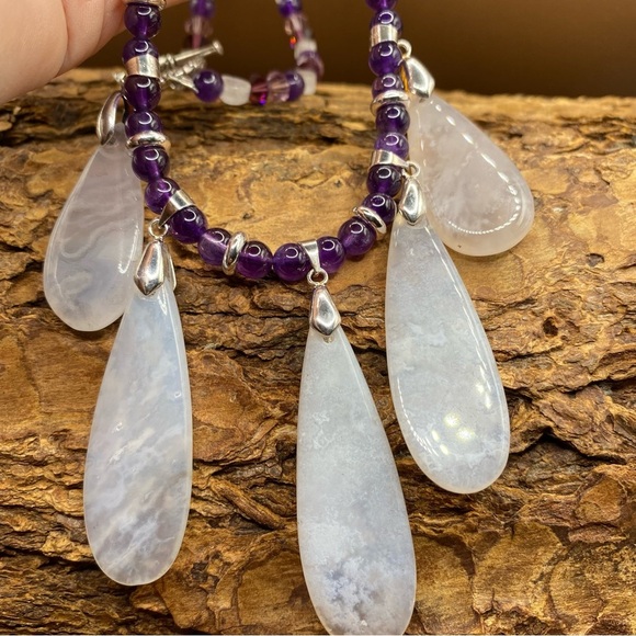 Chalcedony Tear Drop Tiered Statement Beaded Necklace - Picture 4 of 5